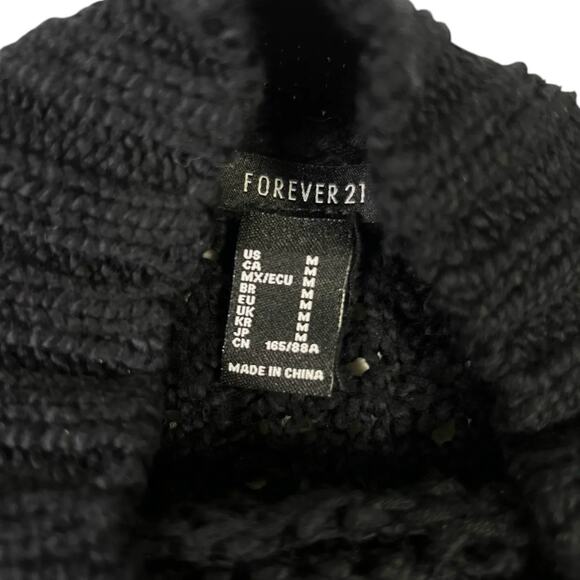 Forever 21 Black Cropped Chunky Knit Sweater Dark Academia Cozy Cotton M - Picture 3 of 7